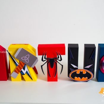 Nome 3D no Tema Heróis de Papelaria Personalizada